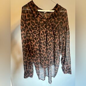 FREE PEOPLE Easy Rider Leopard Print Sheer Blouse - Size Large